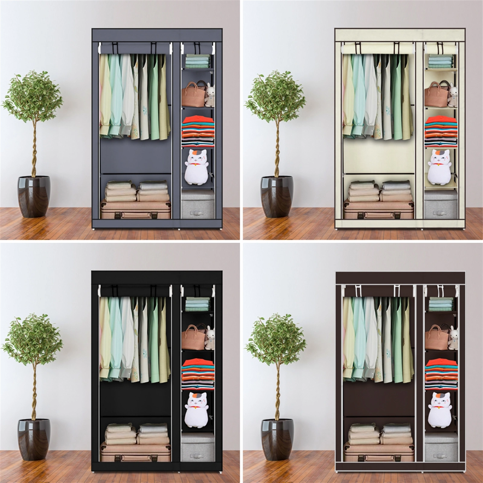 67" Portable Clothes Closet Wardrobe with Non-woven Fabric and Hanging Rod Quick and Easy to Assemble Black view 21