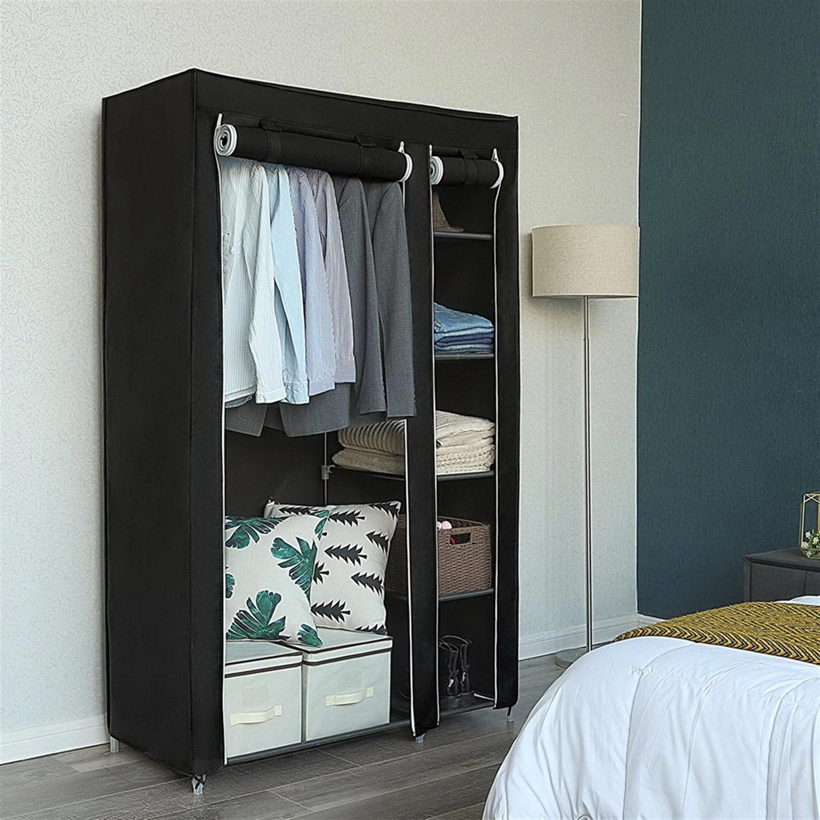 67" Portable Clothes Closet Wardrobe with Non-woven Fabric and Hanging Rod Quick and Easy to Assemble Black view 4
