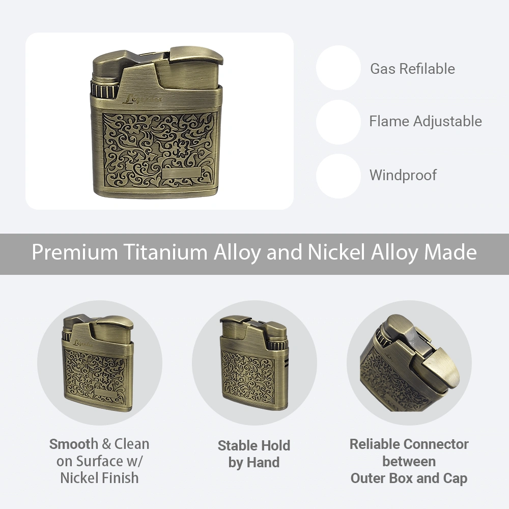 LEGENDEX CLIMBER Windproof Lighter, Antique Brass, Arabesque Pattern, Vintage Style, Refillable Adjustable Flame for Cigar, Cigarette, Kitchen, Outdoor view 4
