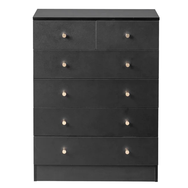 5-Tier 6-Drawer Dresser with Matte Gold Handles Particleboard + Textured Melamine Storage Cabinet 25.98*12.99*35.04in Black view 2