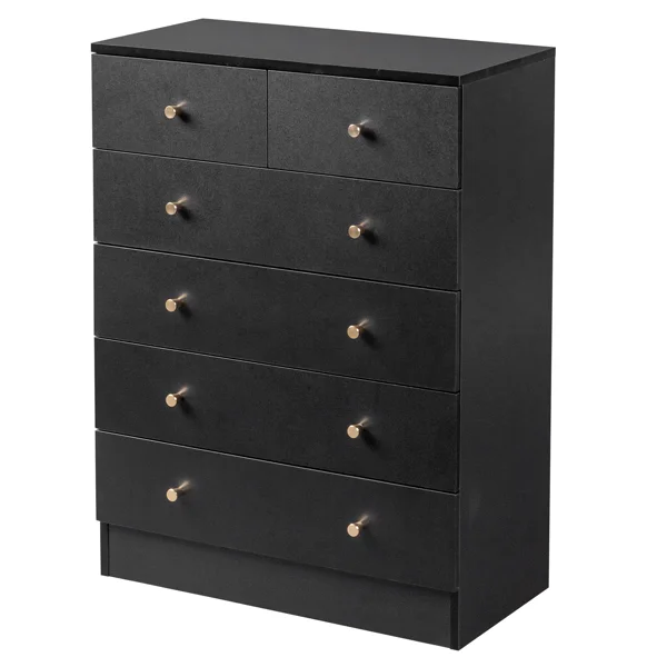 5-Tier 6-Drawer Dresser with Matte Gold Handles Particleboard + Textured Melamine Storage Cabinet 25.98*12.99*35.04in Black view 4