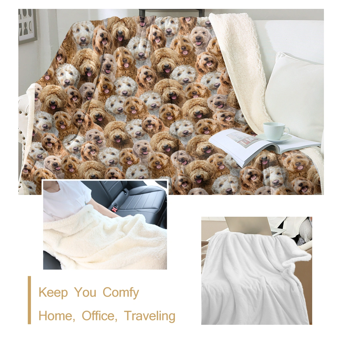Cockapoos Fleece Blanket Sherpa Throw 130x150cm Single Cute Puppy Dog Pattern Fuzzy Blanket for Kids Adults Women Travel Gift view 5