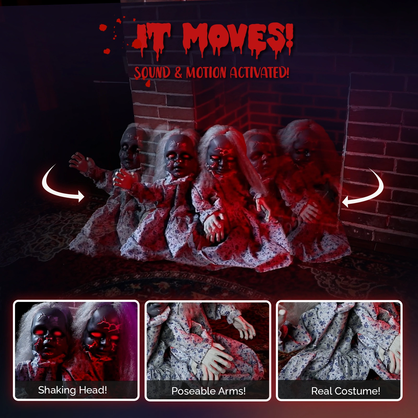 2.8ft Twin Girls Halloween Standing Decoration, Outdoor Indoor Yard Haunted House Props Spooky Lawn Figure for Party Home Garden view 2