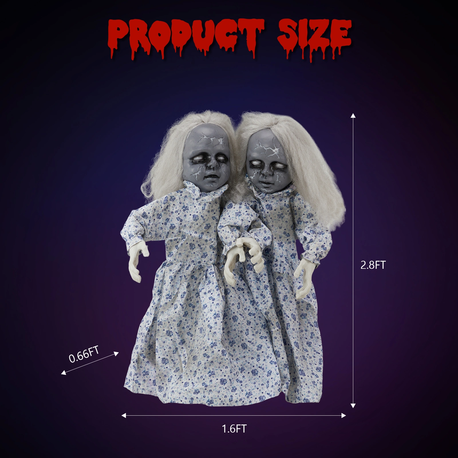 2.8ft Twin Girls Halloween Standing Decoration, Outdoor Indoor Yard Haunted House Props Spooky Lawn Figure for Party Home Garden view 6