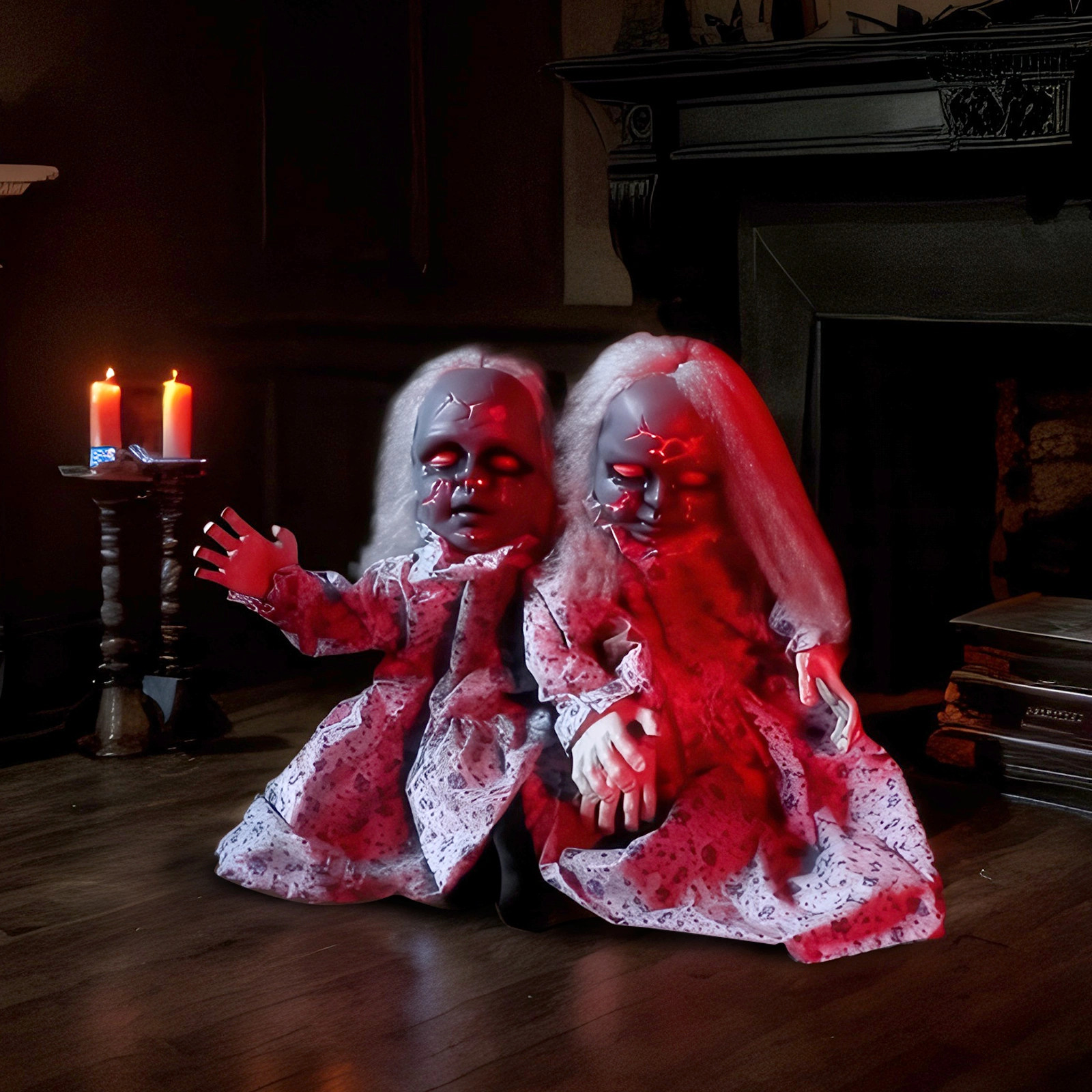 2.8ft Twin Girls Halloween Standing Decoration, Outdoor Indoor Yard Haunted House Props Spooky Lawn Figure for Party Home Garden view 8