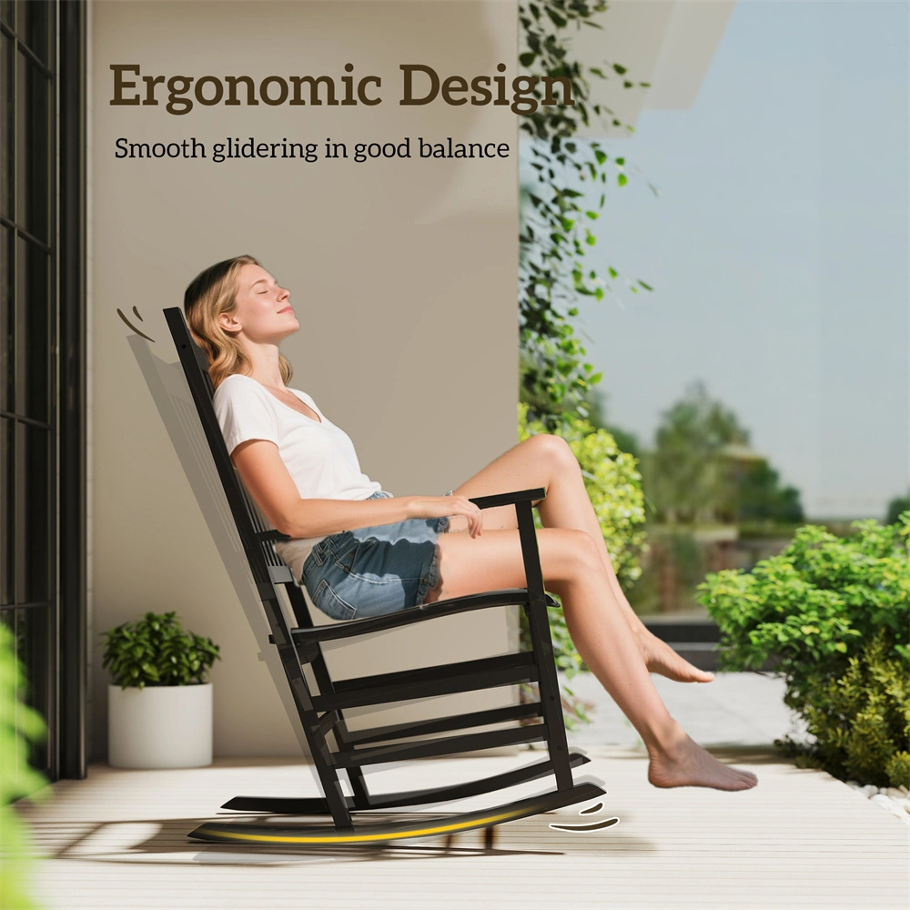Garden Rocking Chair - Outdoor Wooden Glider Chair with Cushion, Classic Rocker Design for Patio Yard Lawn Porch Decoration view 3
