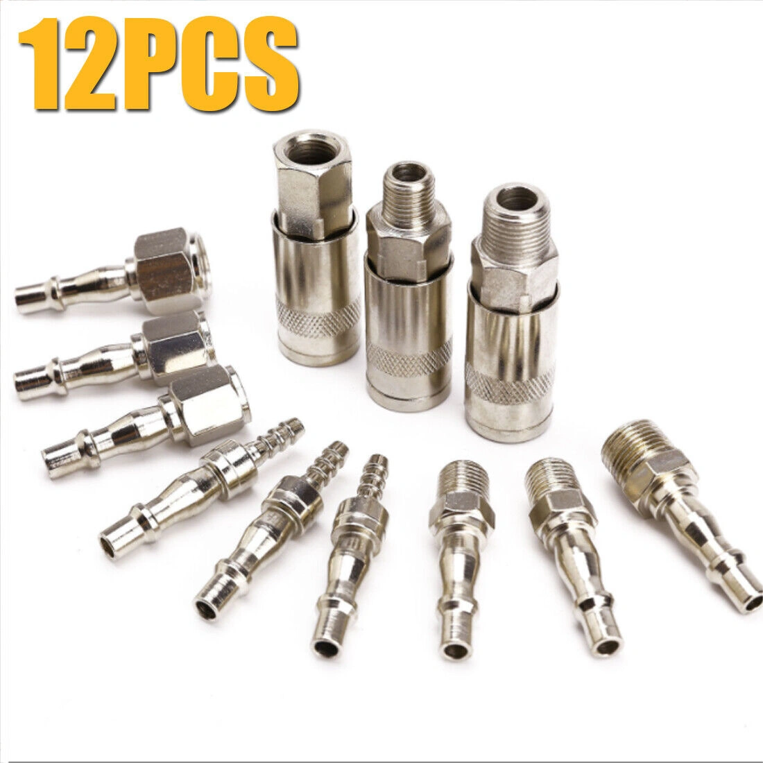12Pcs 1/4" 3/8" BSP Air Line Hose Fittings Quick Release Compressor Connector Kit, UK view 2