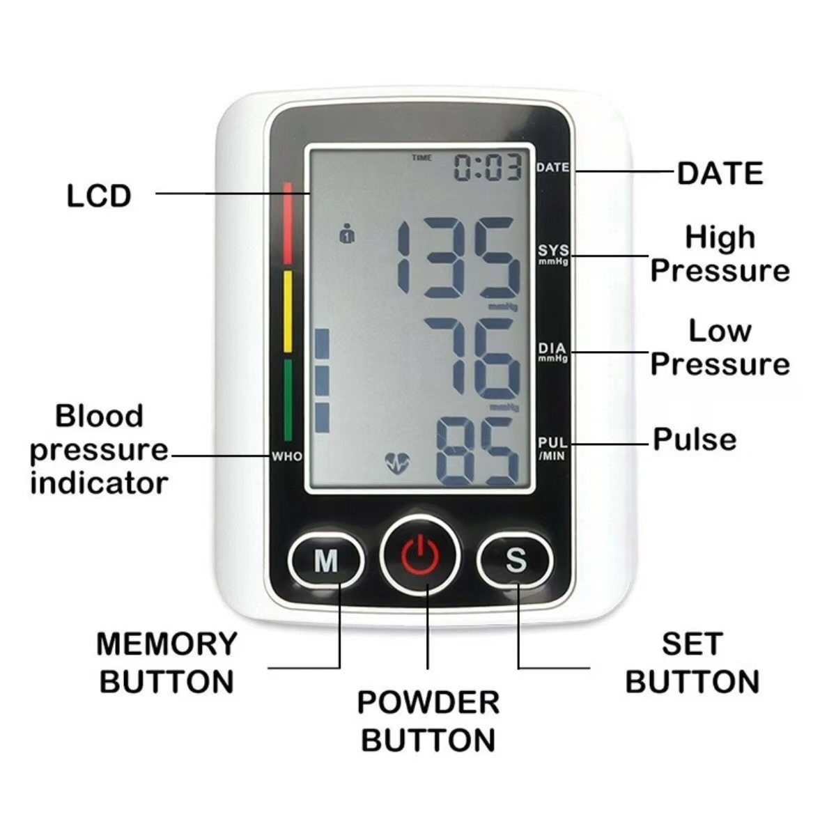 Digital Blood Pressure Monitor Automatic Arm Pulse Meter Talking BP Machine with Voice Feature view 4