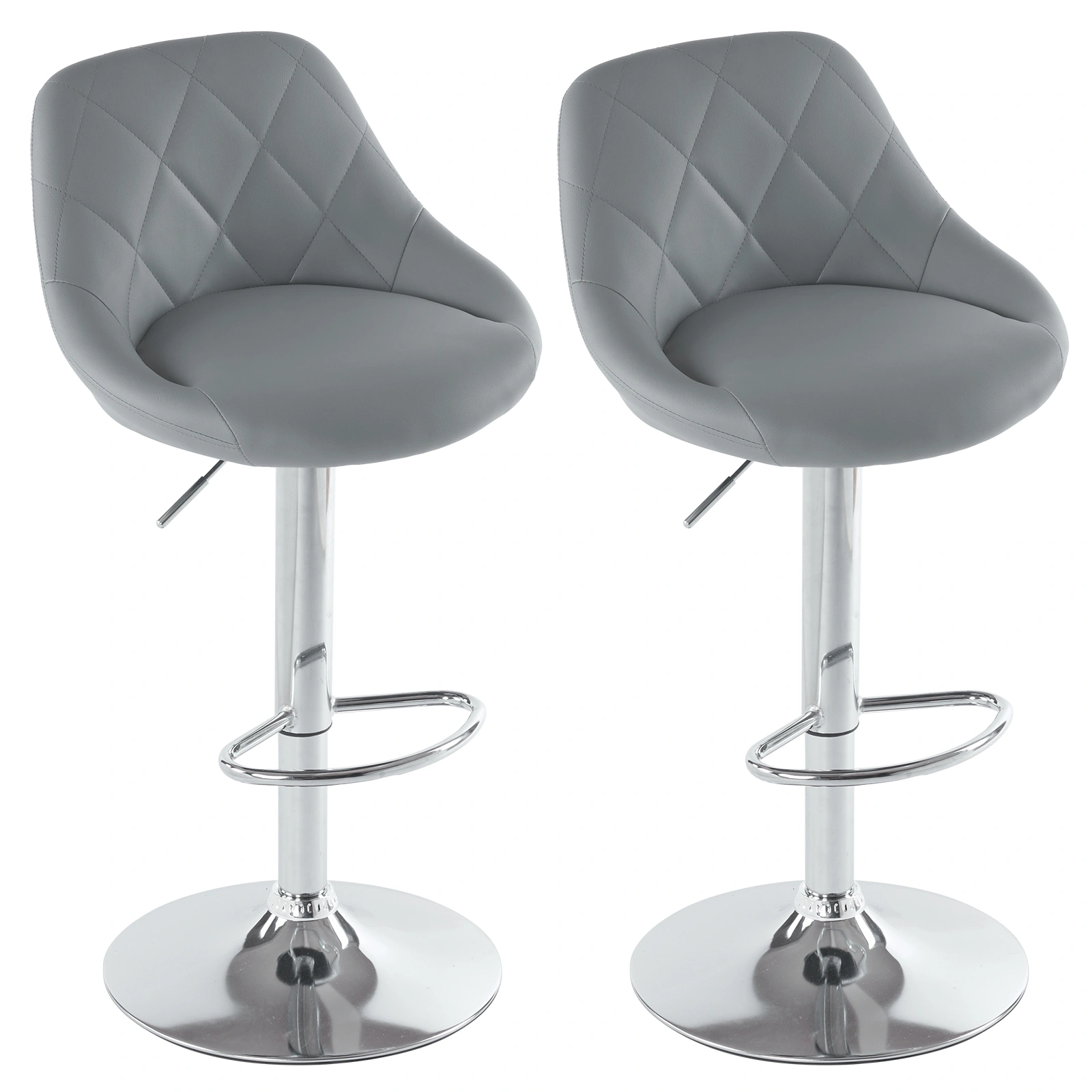 Set of 2 Gray PU Leather Bar Stools Adjustable Lift Height Swivel Stool with Backrest for Kitchen Office Counter view 2