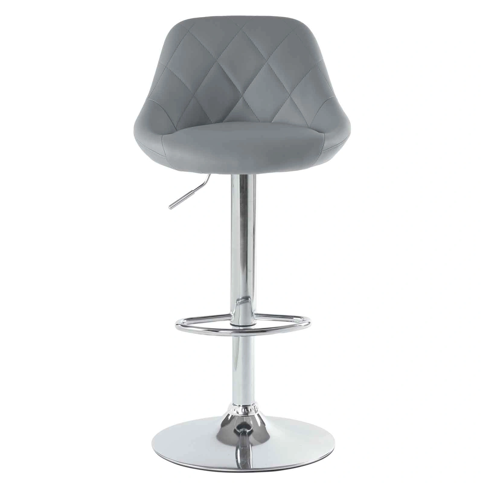 Set of 2 Gray PU Leather Bar Stools Adjustable Lift Height Swivel Stool with Backrest for Kitchen Office Counter view 3