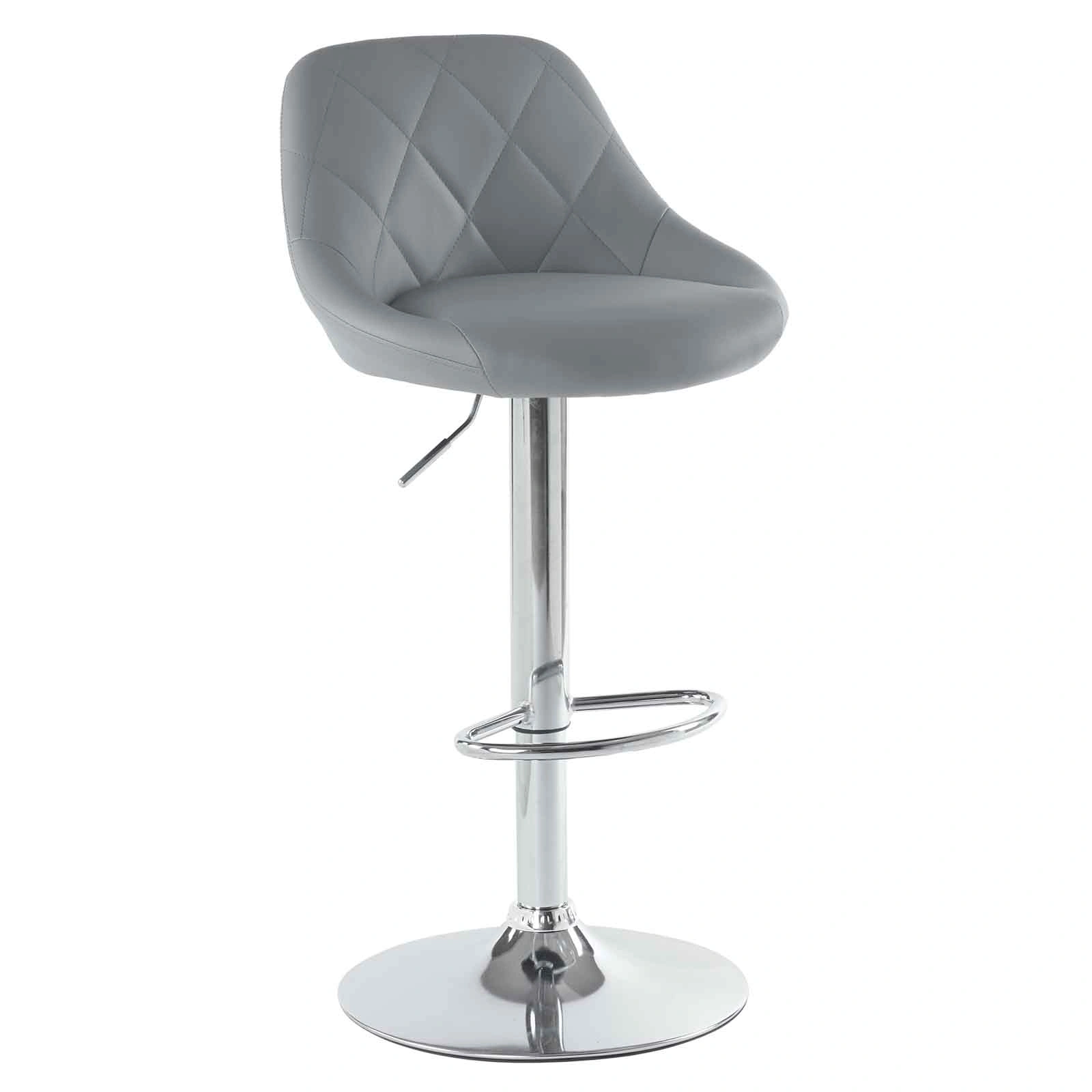 Set of 2 Gray PU Leather Bar Stools Adjustable Lift Height Swivel Stool with Backrest for Kitchen Office Counter view 4
