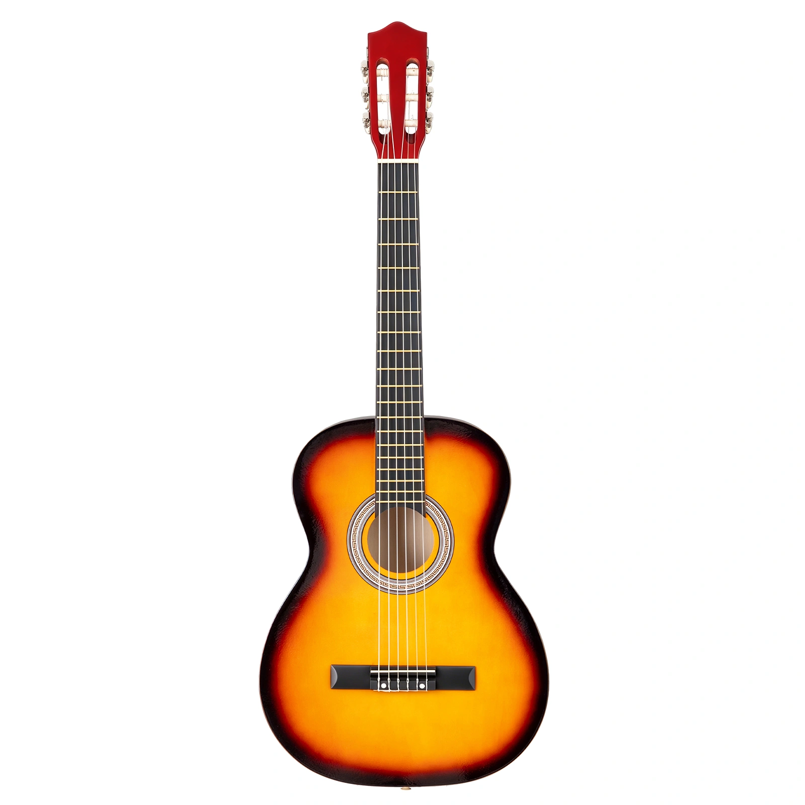 39 Inch Basswood Classical Folk Guitar in Sunset Color with Gig Bag, Spare Strings, Picks, Capo, Tuner & Strap