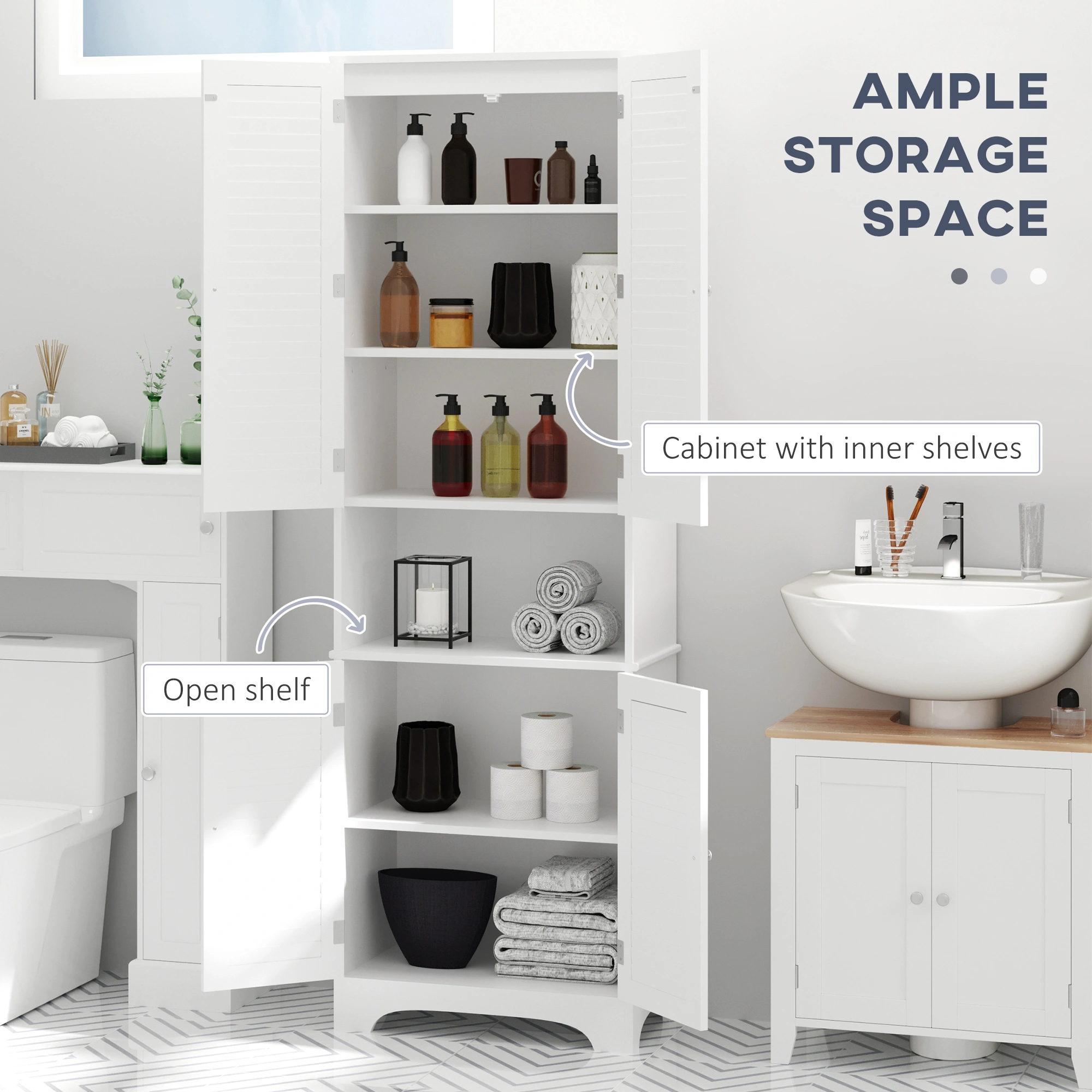 Double Sink Bathroom Vanity Cabinet, Wall Mount Storage Organizer with Mirror, Modern Bathroom Sink Cabinet for Home view 3
