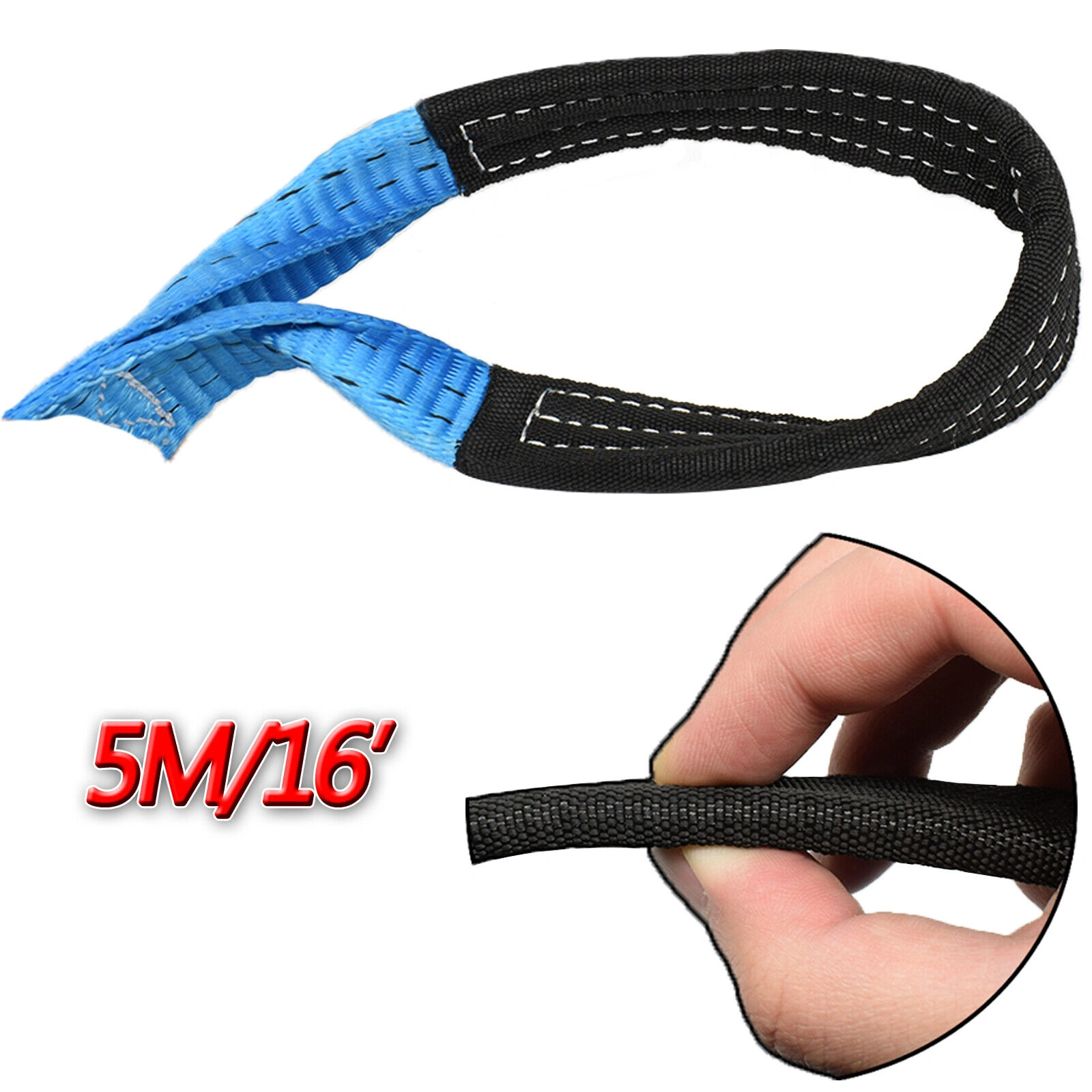 8 Ton 16ft 5M Heavy Duty Tow Rope Strap with 2 Shackles, Road Recovery Towing Pull Rope view 3