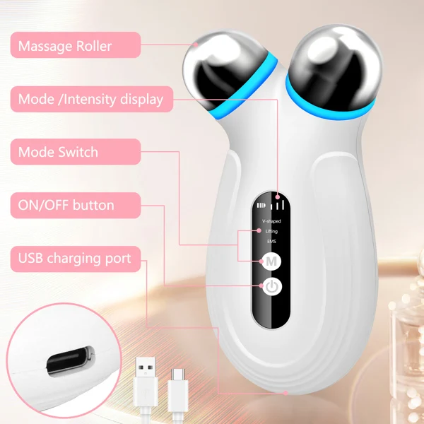 Anti Aging and Wrinkles Microcurrent Facial Device, Boost Skin Care Products Absorption - White view 3