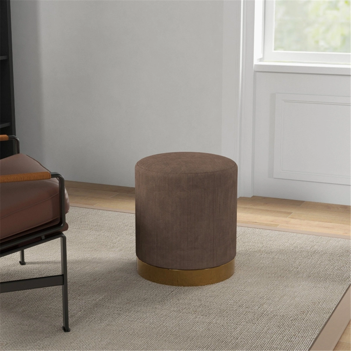 Round Ottoman Upholstered Foot Stool, Extra Large Padded Seat with Storage Compartment, Velvet Tufted Stool, Living Room Footrest, Bedroom Bench view 3