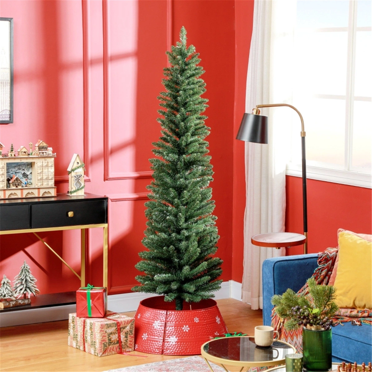 5 ft Artificial Christmas Tree, Full Luxurious Pre-Lit Pine Christmas Tree with Sturdy Base for Home