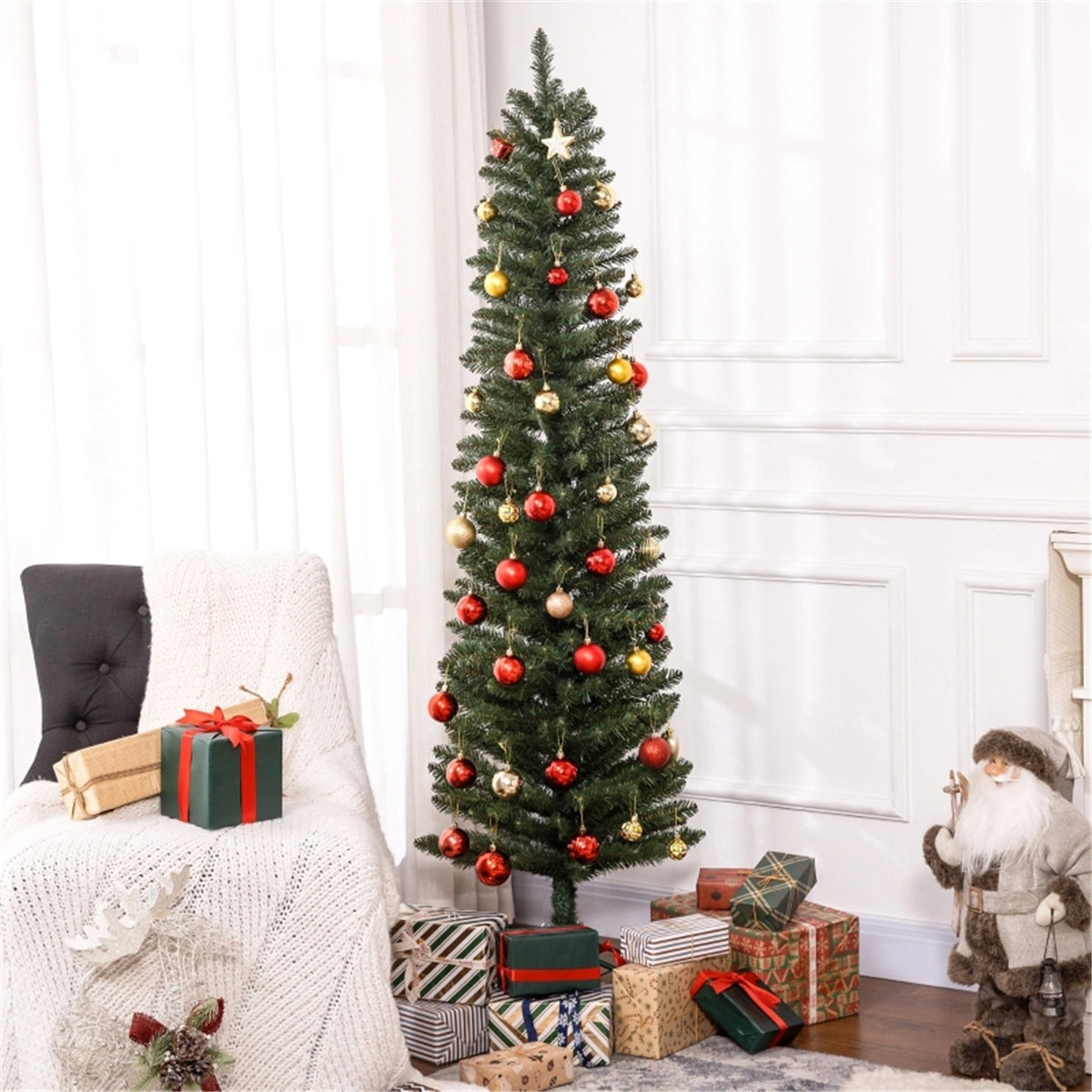 5 ft Artificial Christmas Tree, Full Luxurious Pre-Lit Pine Christmas Tree with Sturdy Base for Home view 2