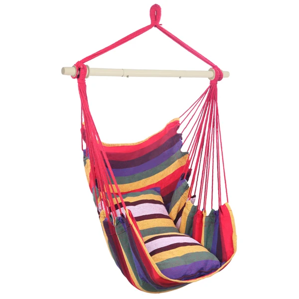 Distinctive Cotton Canvas Hanging Rope Chair with Pillows Rainbow view 6