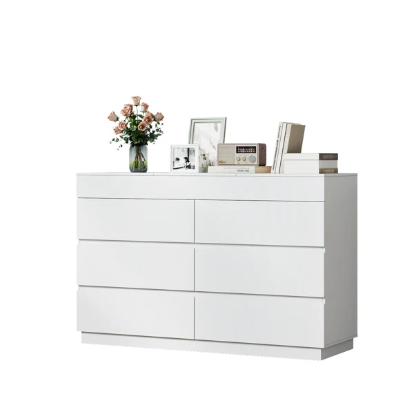 White embossed P2 12mm particleboard with melamine veneer, 120*40*85.5cm, six-drawer cabinet with mirror view 4