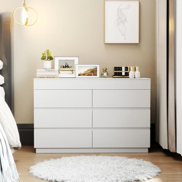 White embossed P2 12mm particleboard with melamine veneer, 120*40*85.5cm, six-drawer cabinet with mirror view 5