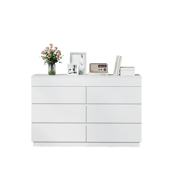 White embossed P2 12mm particleboard with melamine veneer, 120*40*85.5cm, six-drawer cabinet with mirror