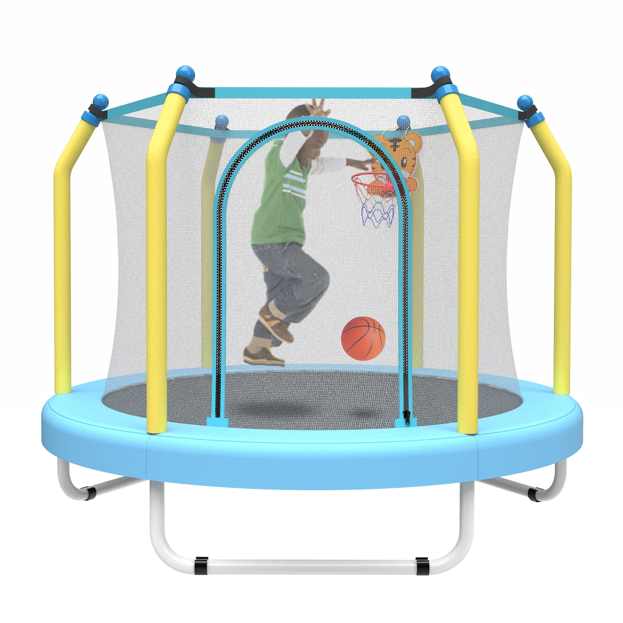 55 Inch Kids Trampoline Indoor Outdoor with Basketball Hoop, Toddler Mini Trampoline for Children