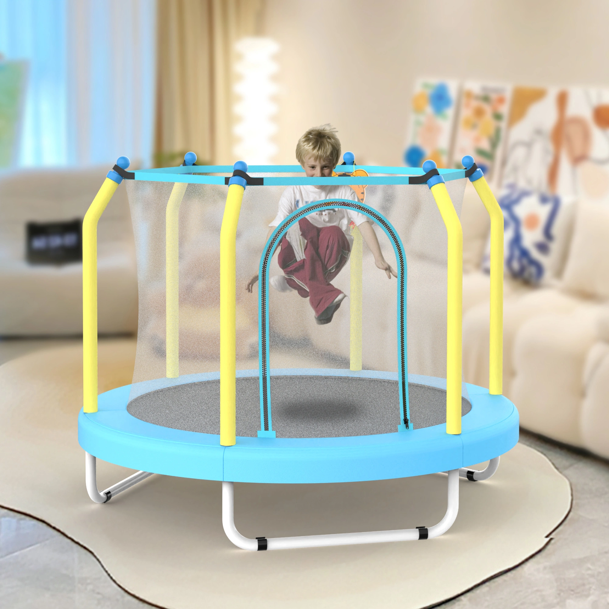 55 Inch Kids Trampoline Indoor Outdoor with Basketball Hoop, Toddler Mini Trampoline for Children view 5