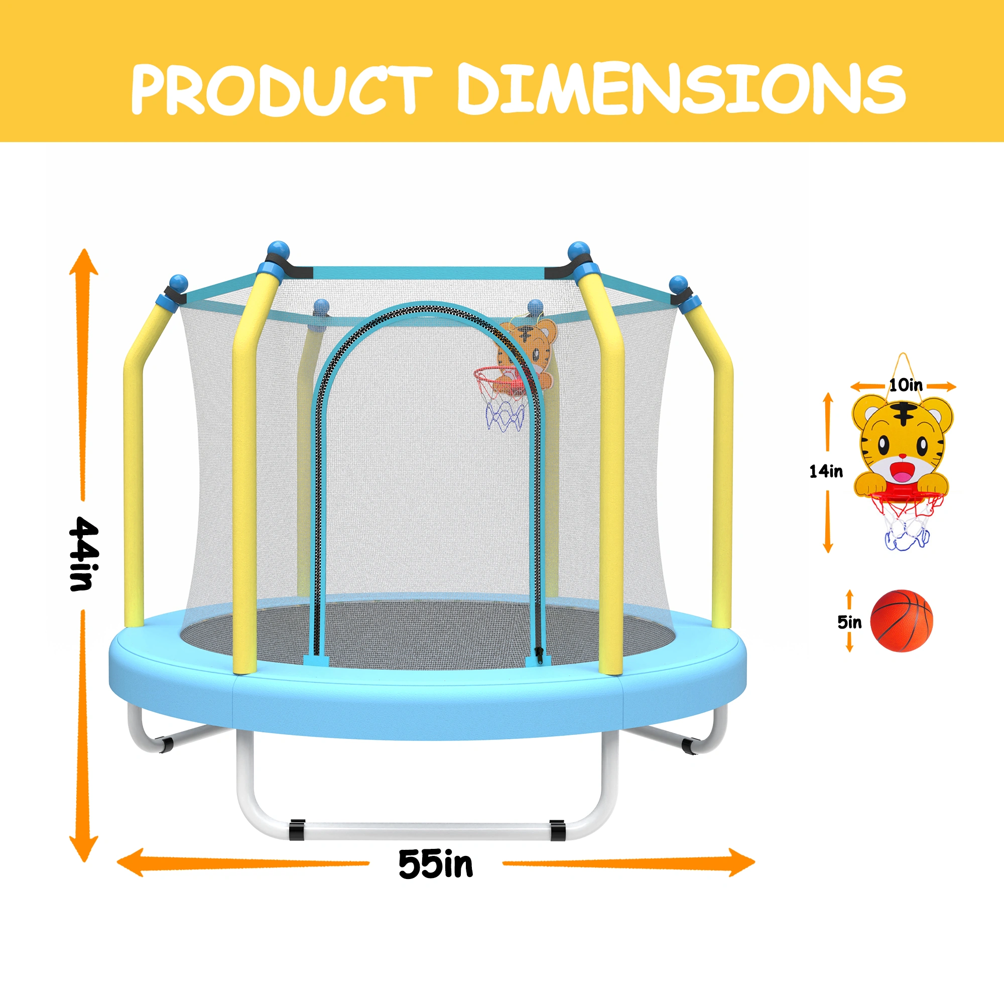 55 Inch Kids Trampoline Indoor Outdoor with Basketball Hoop, Toddler Mini Trampoline for Children view 6