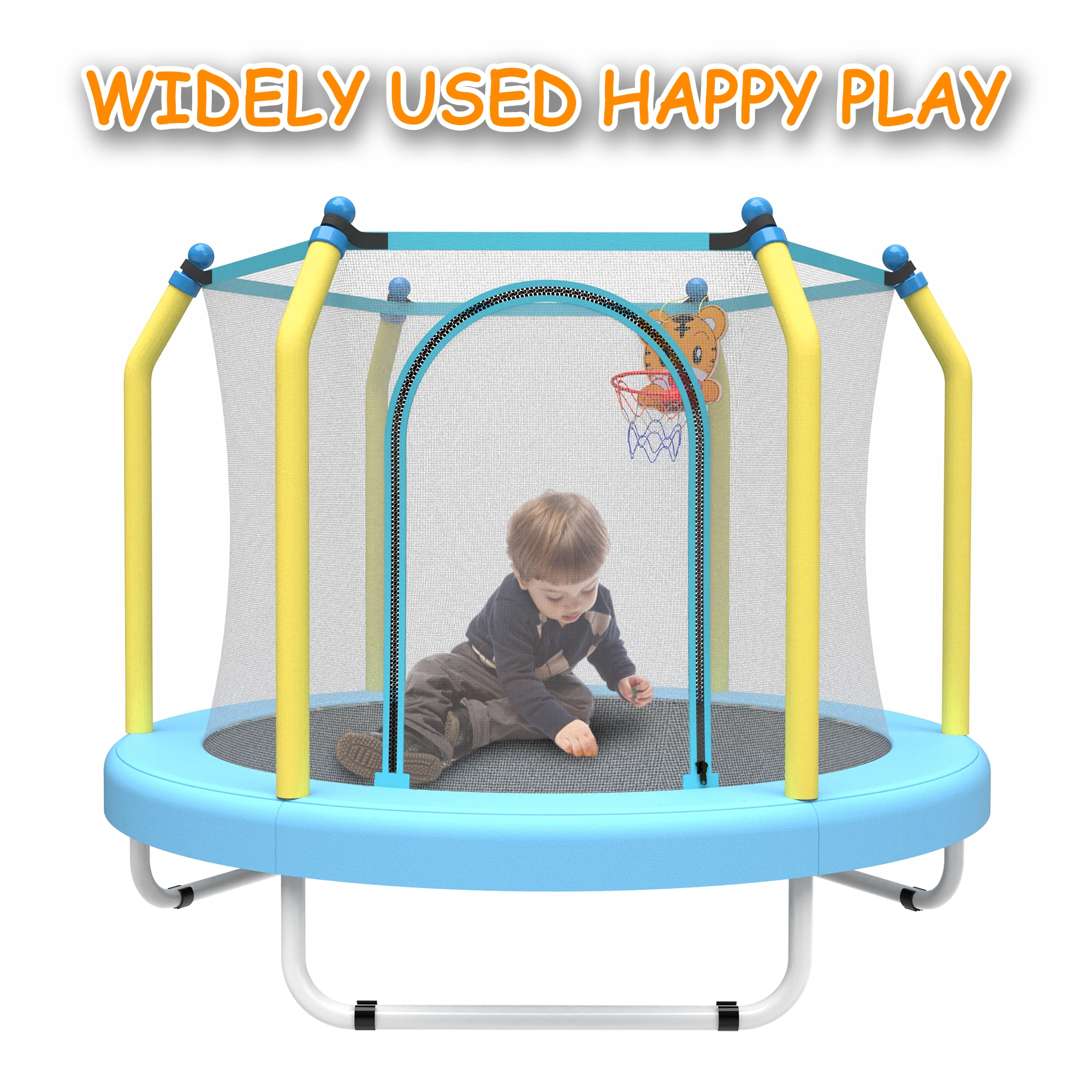 55 Inch Kids Trampoline Indoor Outdoor with Basketball Hoop, Toddler Mini Trampoline for Children view 9