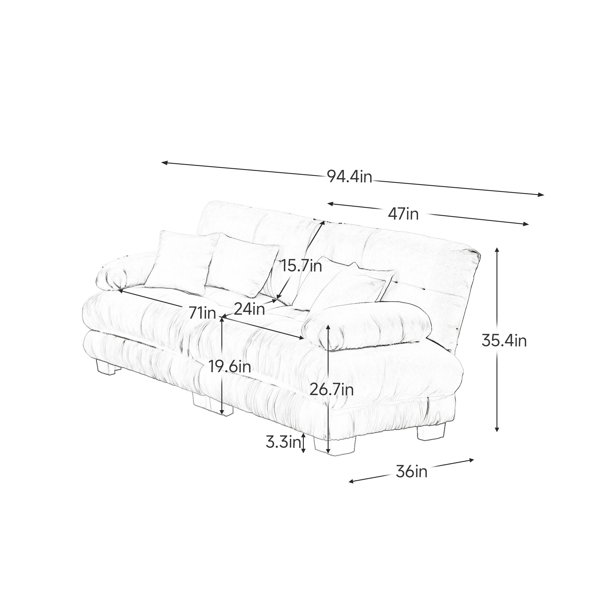 Cloud Couch 2 Seater Sofa Living Room, Chenille White 2-Seat Sofa with 2 Lumbar Pillows & 2 Throw Pillows view 14