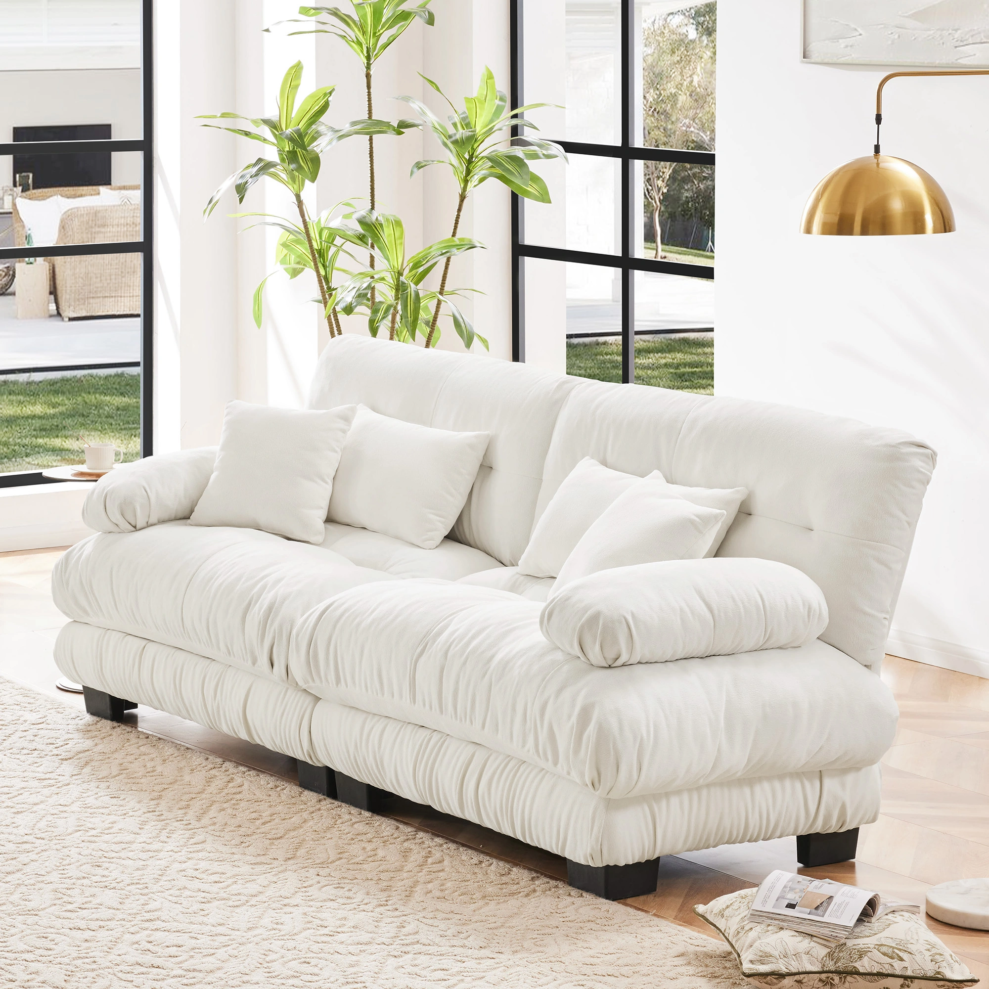 Cloud Couch 2 Seater Sofa Living Room, Chenille White 2-Seat Sofa with 2 Lumbar Pillows & 2 Throw Pillows view 2
