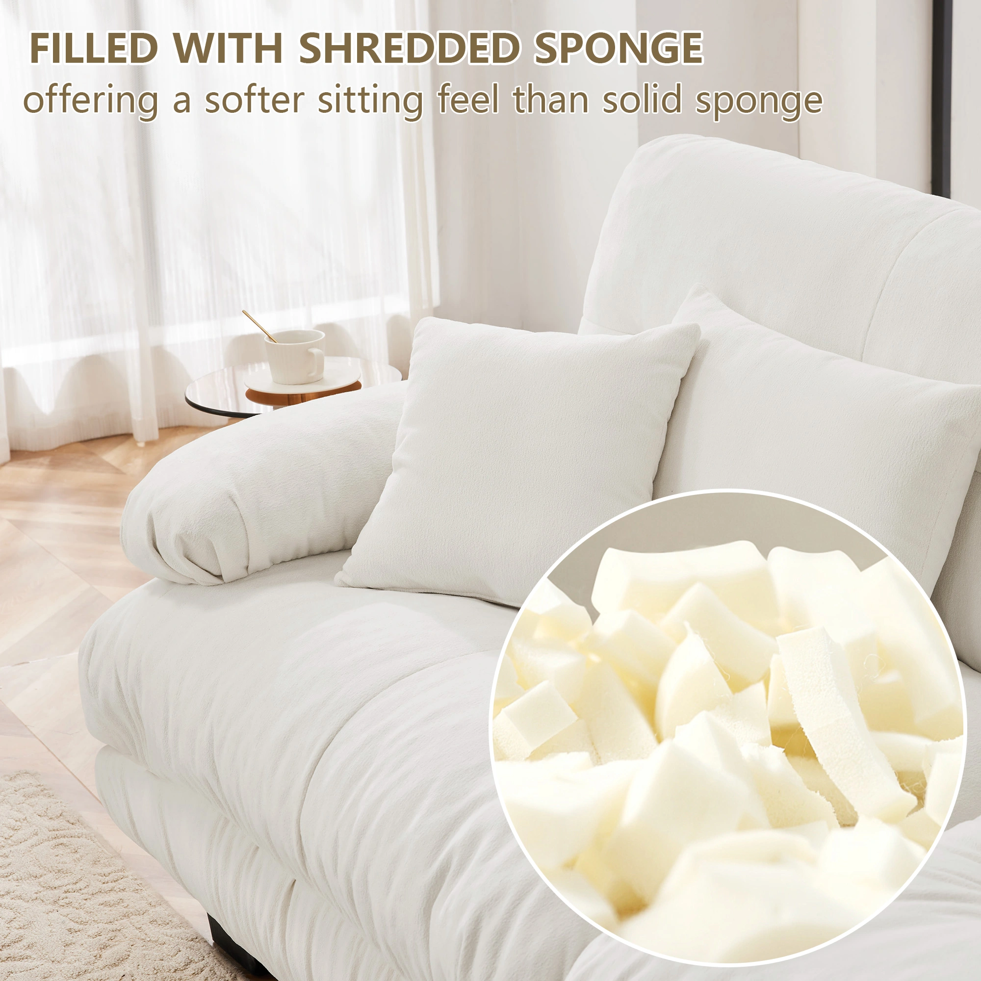 Cloud Couch 2 Seater Sofa Living Room, Chenille White 2-Seat Sofa with 2 Lumbar Pillows & 2 Throw Pillows view 5