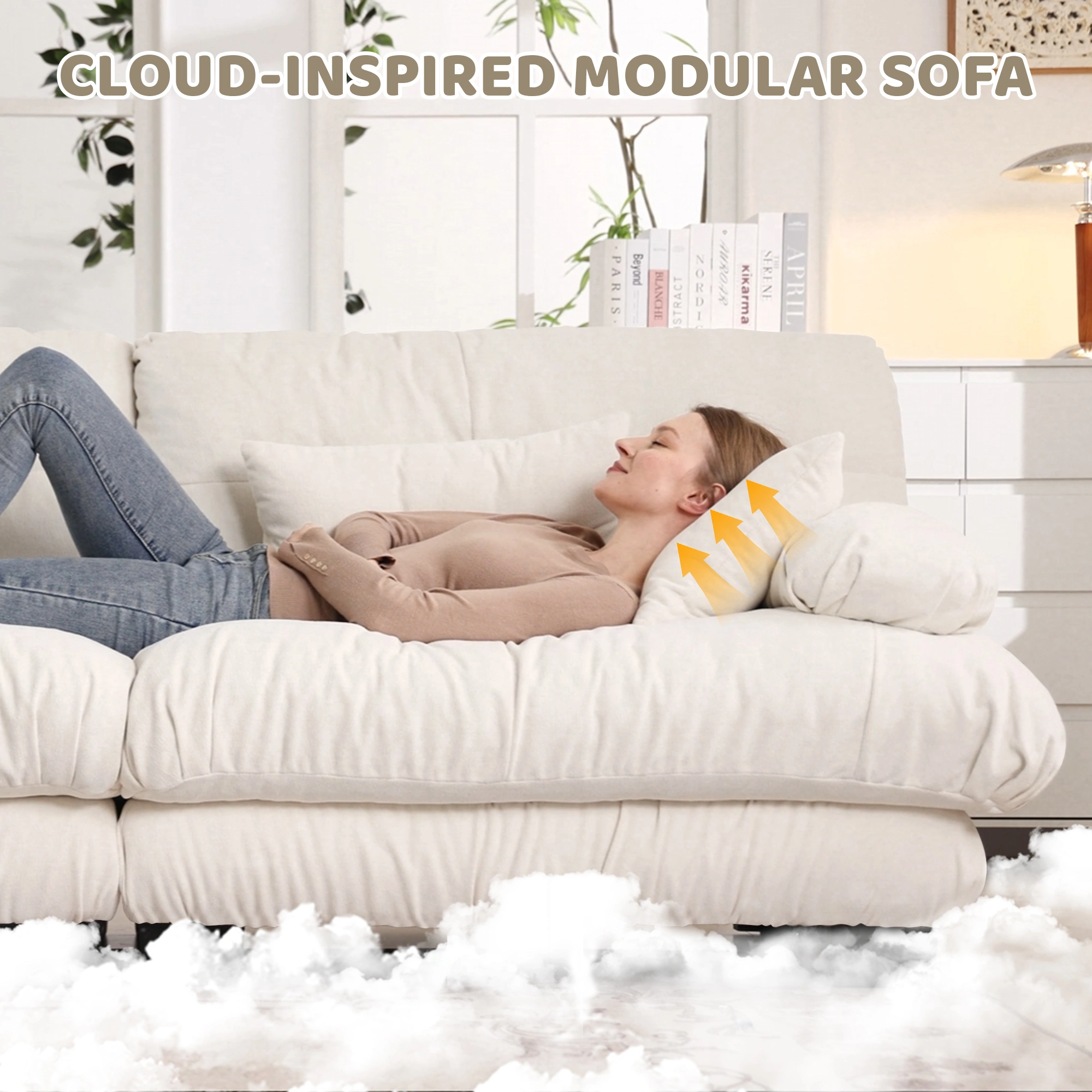 Cloud Couch 2 Seater Sofa Living Room, Chenille White 2-Seat Sofa with 2 Lumbar Pillows & 2 Throw Pillows view 6