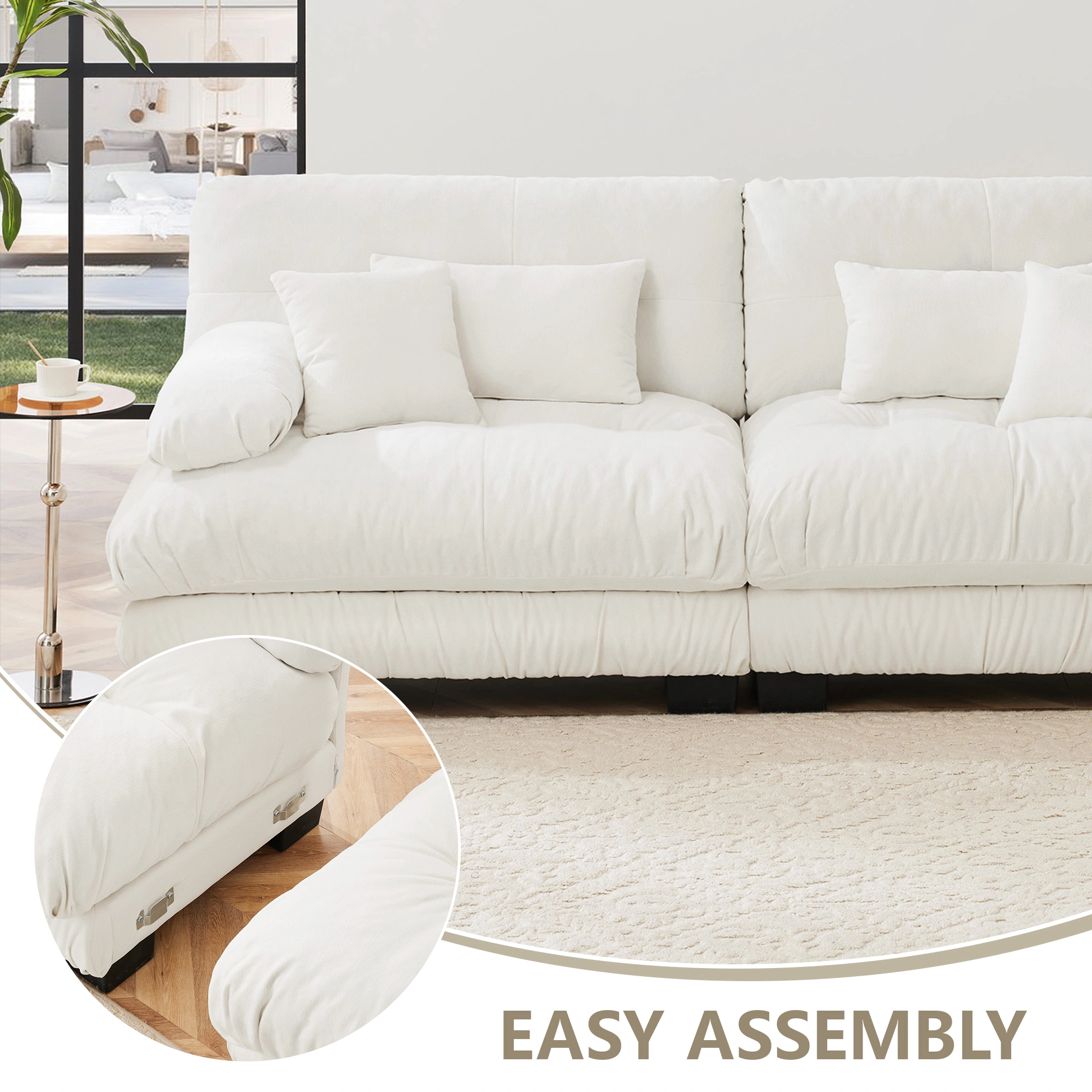 Cloud Couch 2 Seater Sofa Living Room, Chenille White 2-Seat Sofa with 2 Lumbar Pillows & 2 Throw Pillows view 7