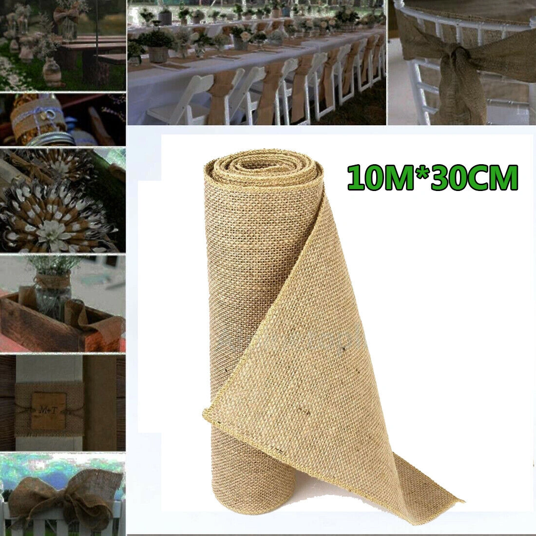 10Mx30CM Hessian Table Runner Roll - Burlap Jute Fabric for Rustic Wedding & Home Decor