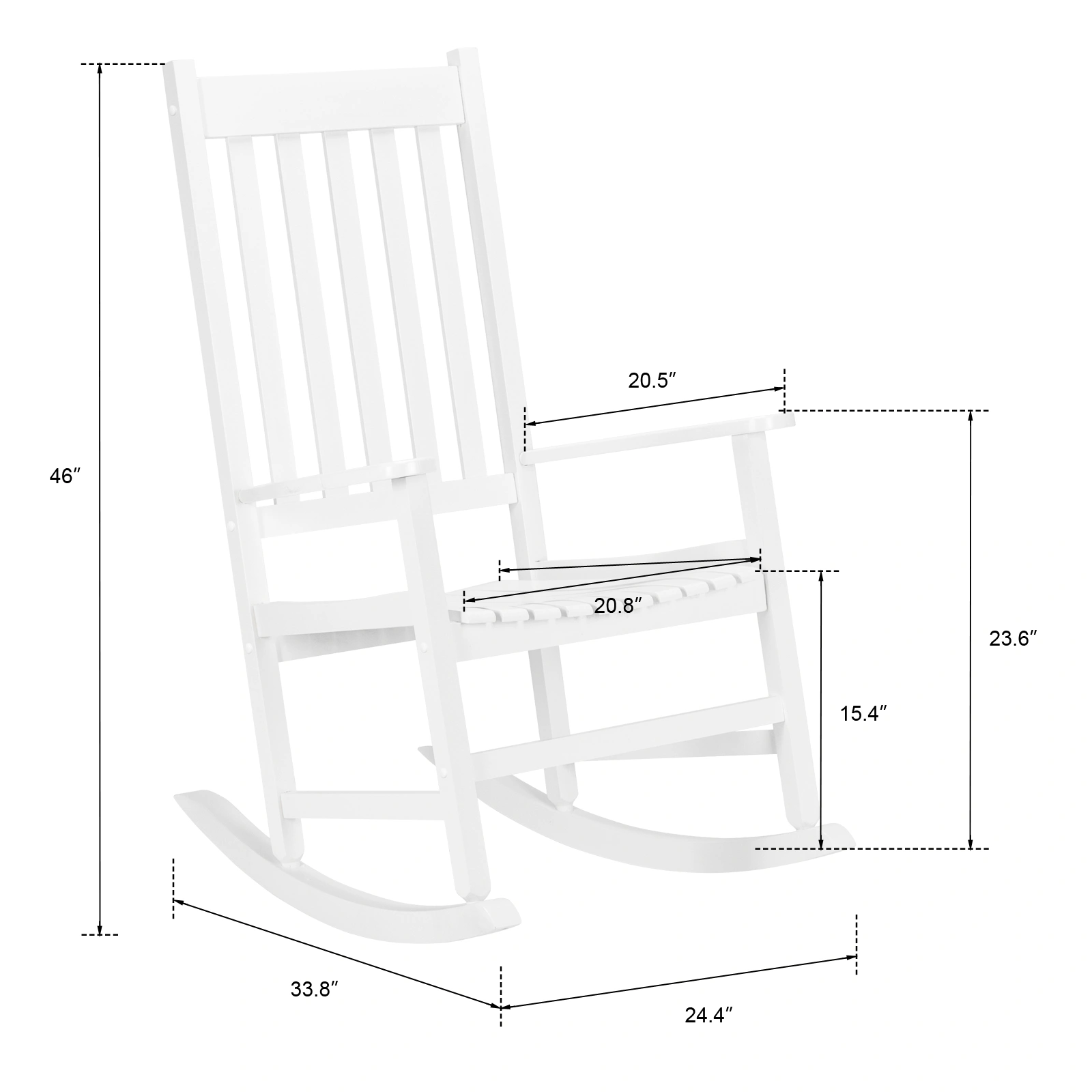 68.5*86*115CM Square Wooden Rocking Chair White view 9
