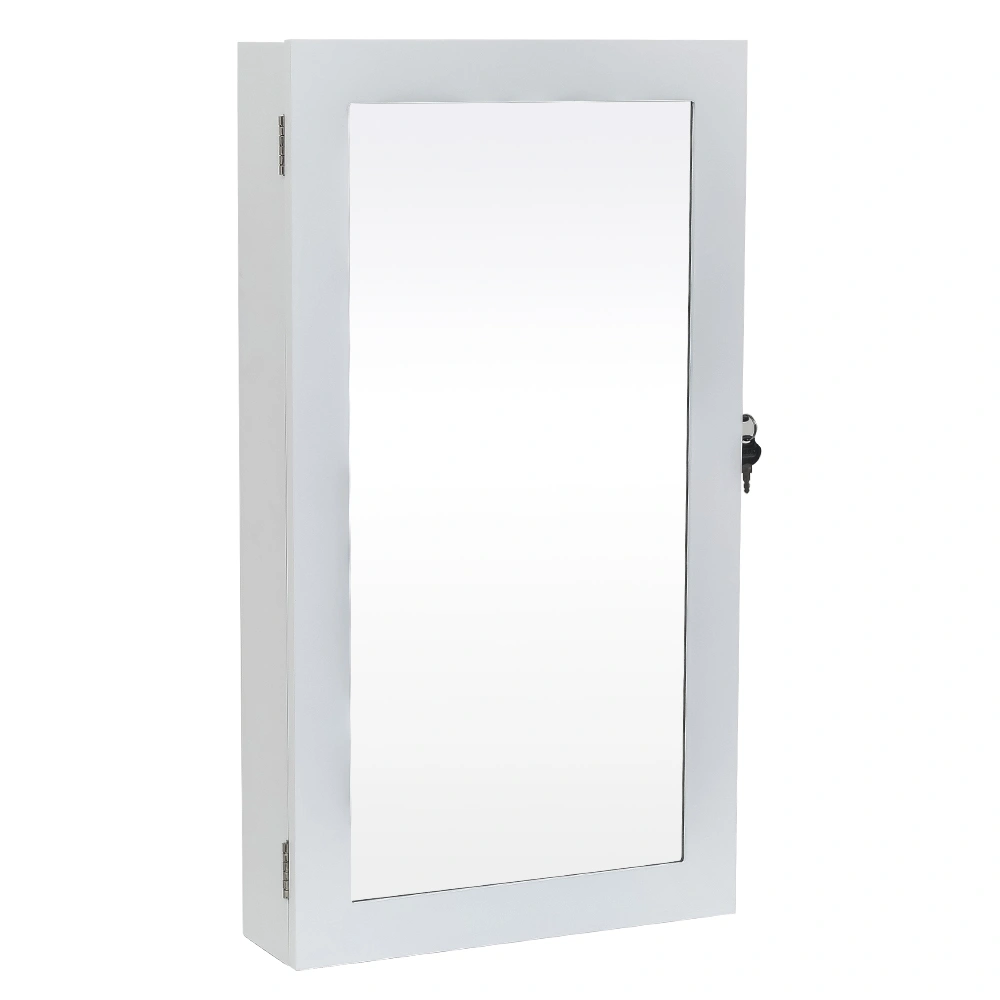 Wall-Mounted Jewelry Armoire Cabinet with Mirror, Hanging Jewelry Organizer Storage Box, Space-Saving White Jewelry Holder, ujjc51wt view 2