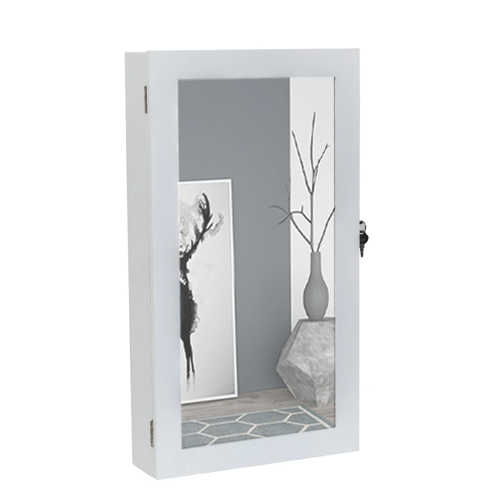Wall-Mounted Jewelry Armoire Cabinet with Mirror, Hanging Jewelry Organizer Storage Box, Space-Saving White Jewelry Holder, ujjc51wt view 3