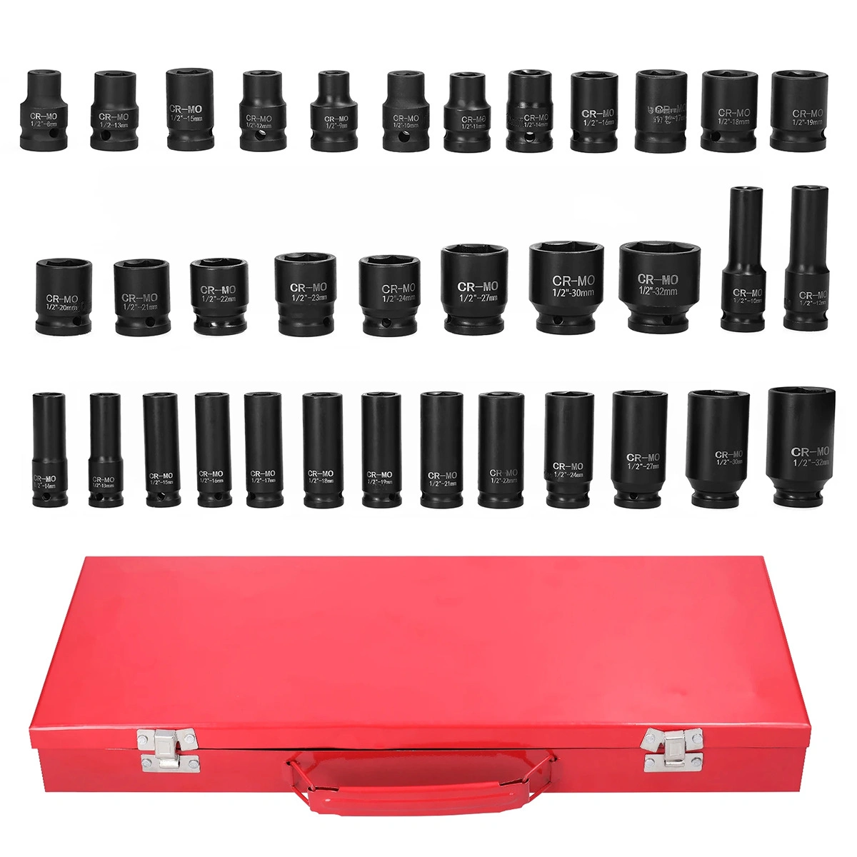 35PC Deep Impact Socket Set 1/2 Drive 8-32mm Metric Chrome Vanadium Steel Ratchet Wrench Tool Kit Garage Workshop view 5