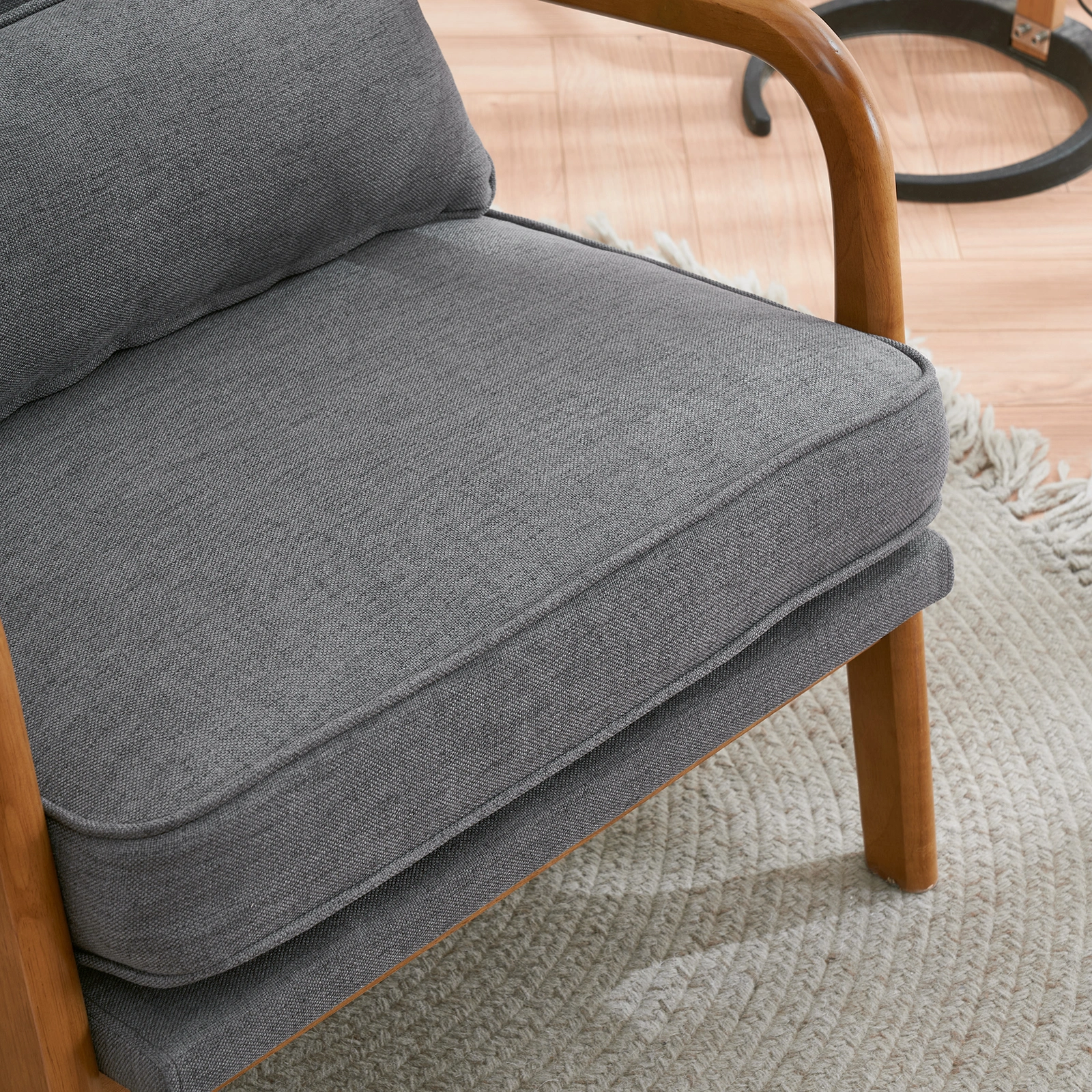 Oak Armrest Oak Upholstered Single Lounge Chair Indoor Lounge Chair Dark Grey view 11