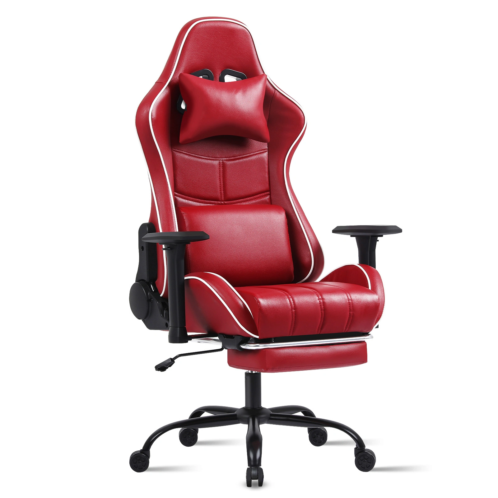 Ergonomic Gaming Chair for Adults, Heavy Duty Office Chair with Footrest & Lumbar Support, 360 Swivel PU Leather Desk Chair, Red