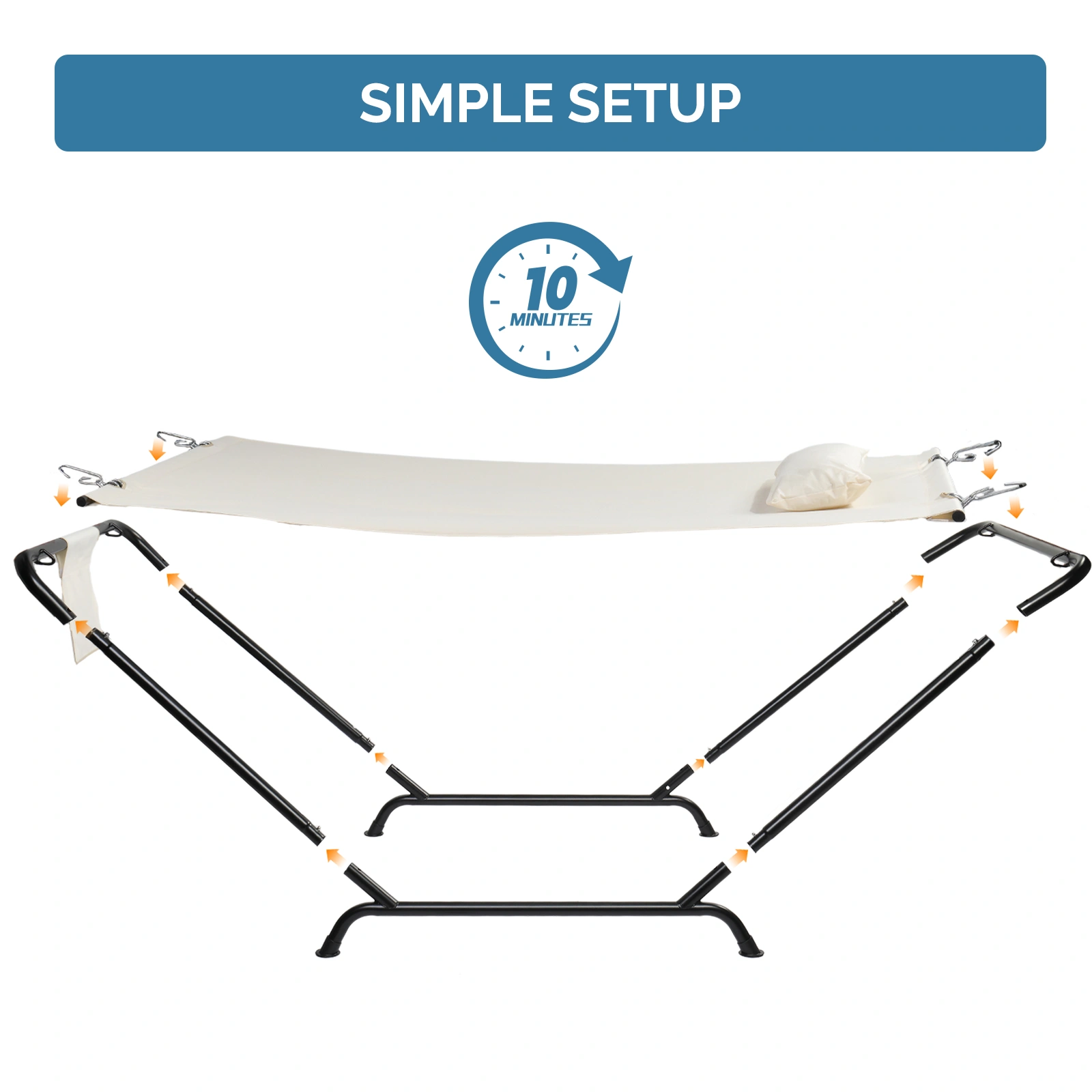 Freestanding Hammock with Stand, 600LBS Heavy Duty Outdoor Hammock Bed with Soft Pillow & Storage Bag, Beige view 2