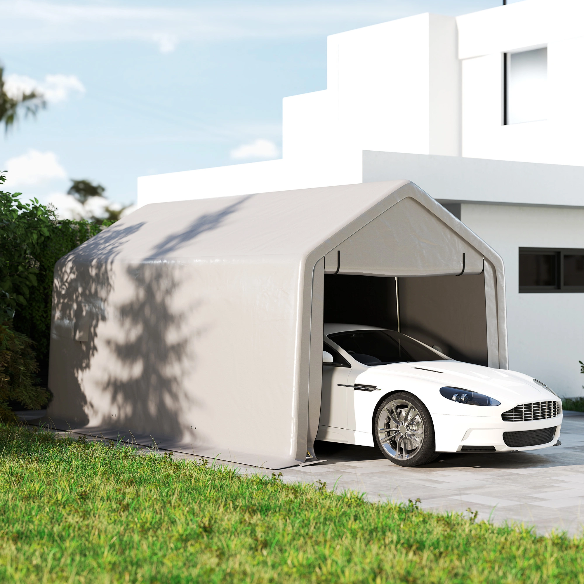 Portable Carport Canopy 12x16 ft, Steel Frame Vehicle Shelter, Weather Resistant, Gray