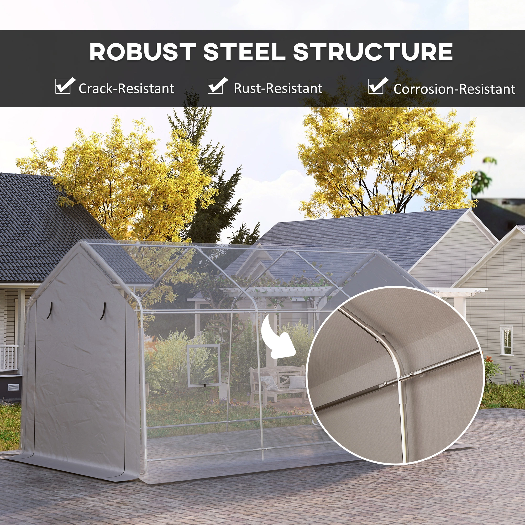 Portable Carport Canopy 12x16 ft, Steel Frame Vehicle Shelter, Weather Resistant, Gray view 2