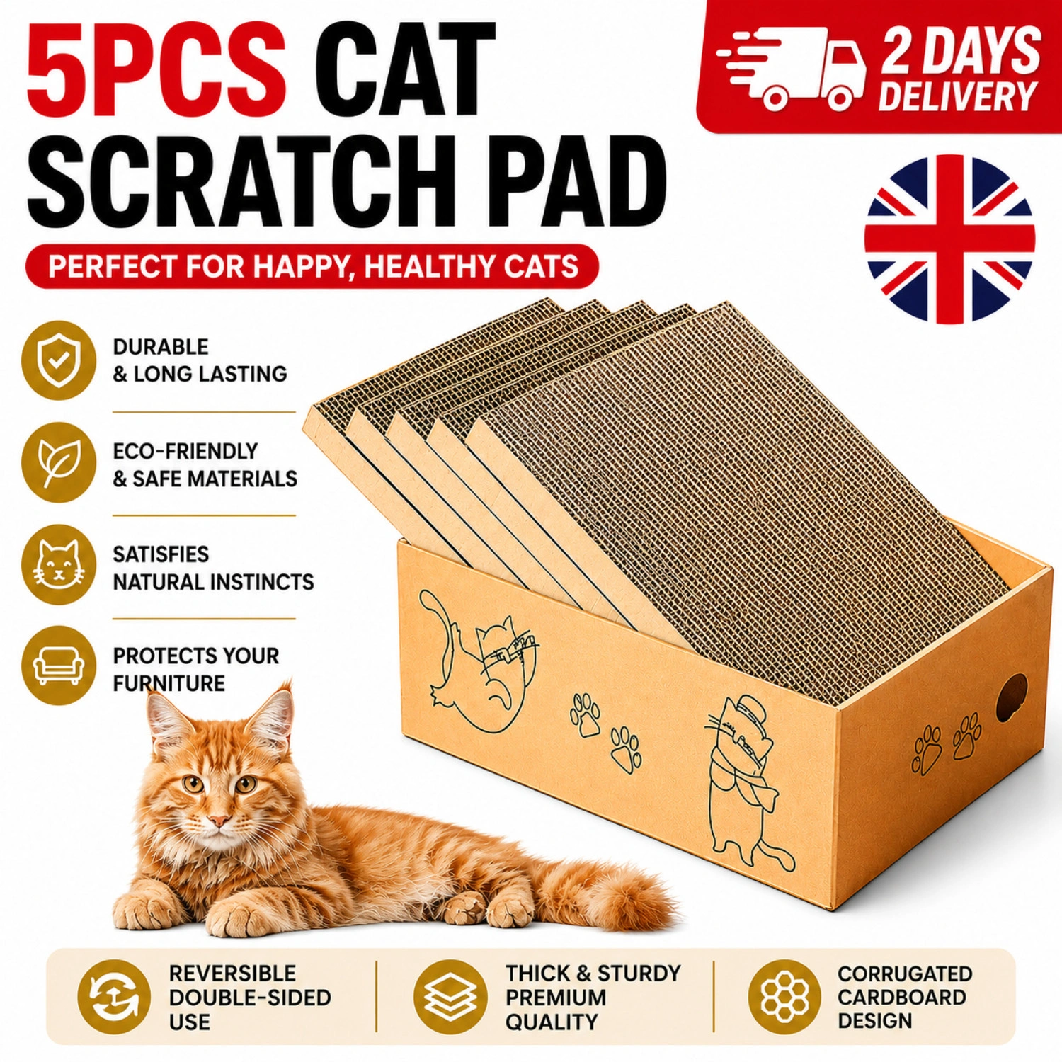 5 Pack Cat Scratching Board - Cardboard Scratch Pad Box for Kitten & Cat Claws