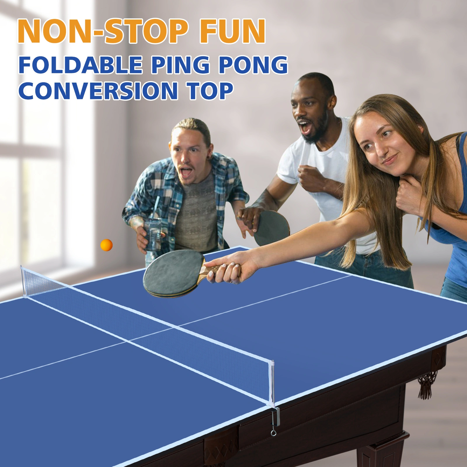 8ft Blue Ping Pong Table Top, Foldable & Portable Table Tennis Conversion Top for Indoor Games
