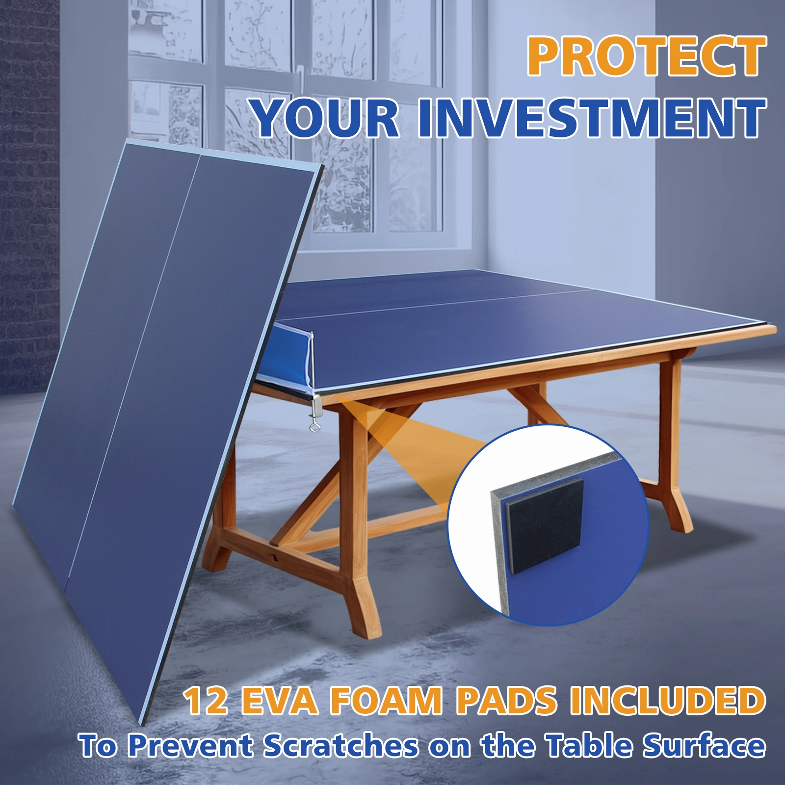 8ft Blue Ping Pong Table Top, Foldable & Portable Table Tennis Conversion Top for Indoor Games view 11