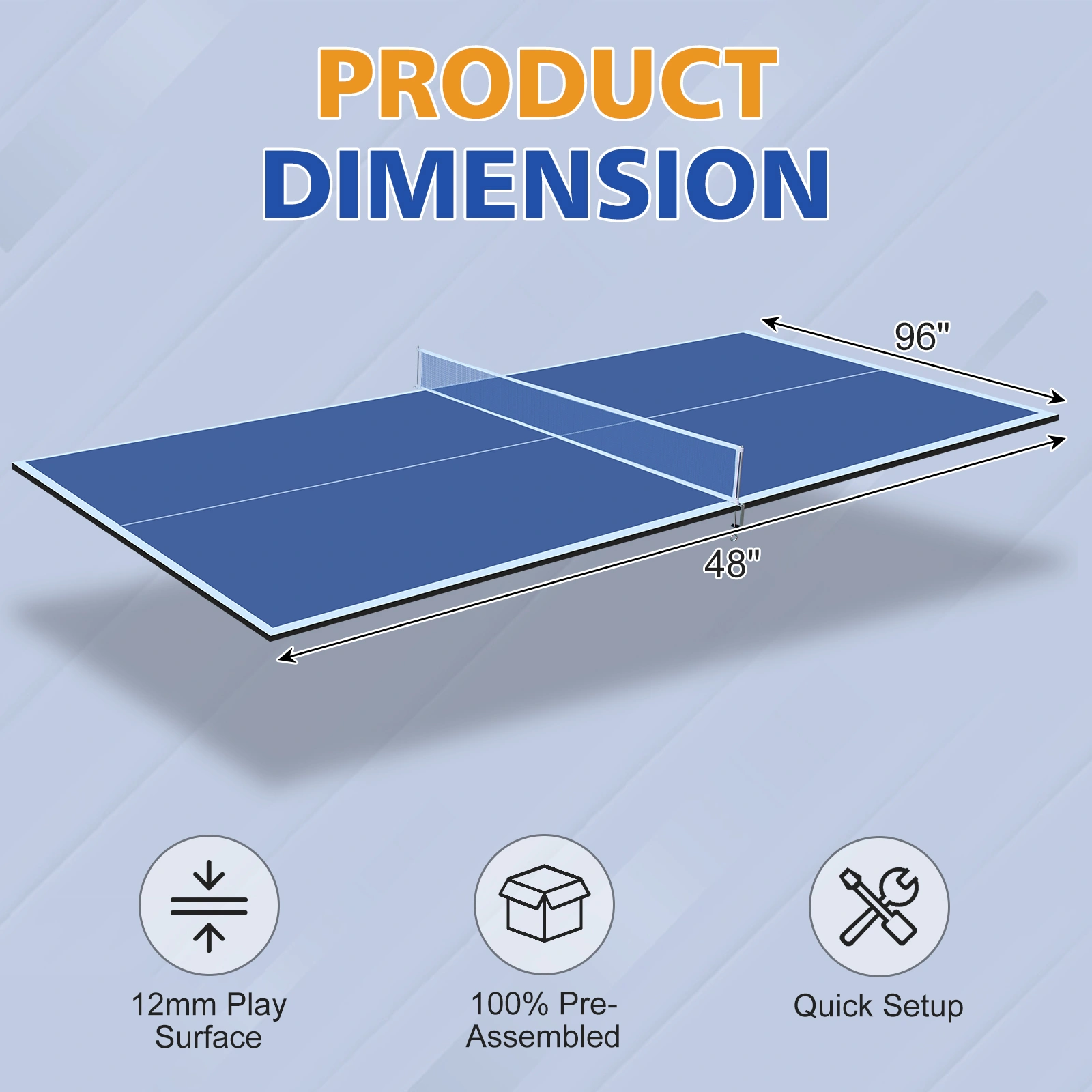 8ft Blue Ping Pong Table Top, Foldable & Portable Table Tennis Conversion Top for Indoor Games view 7