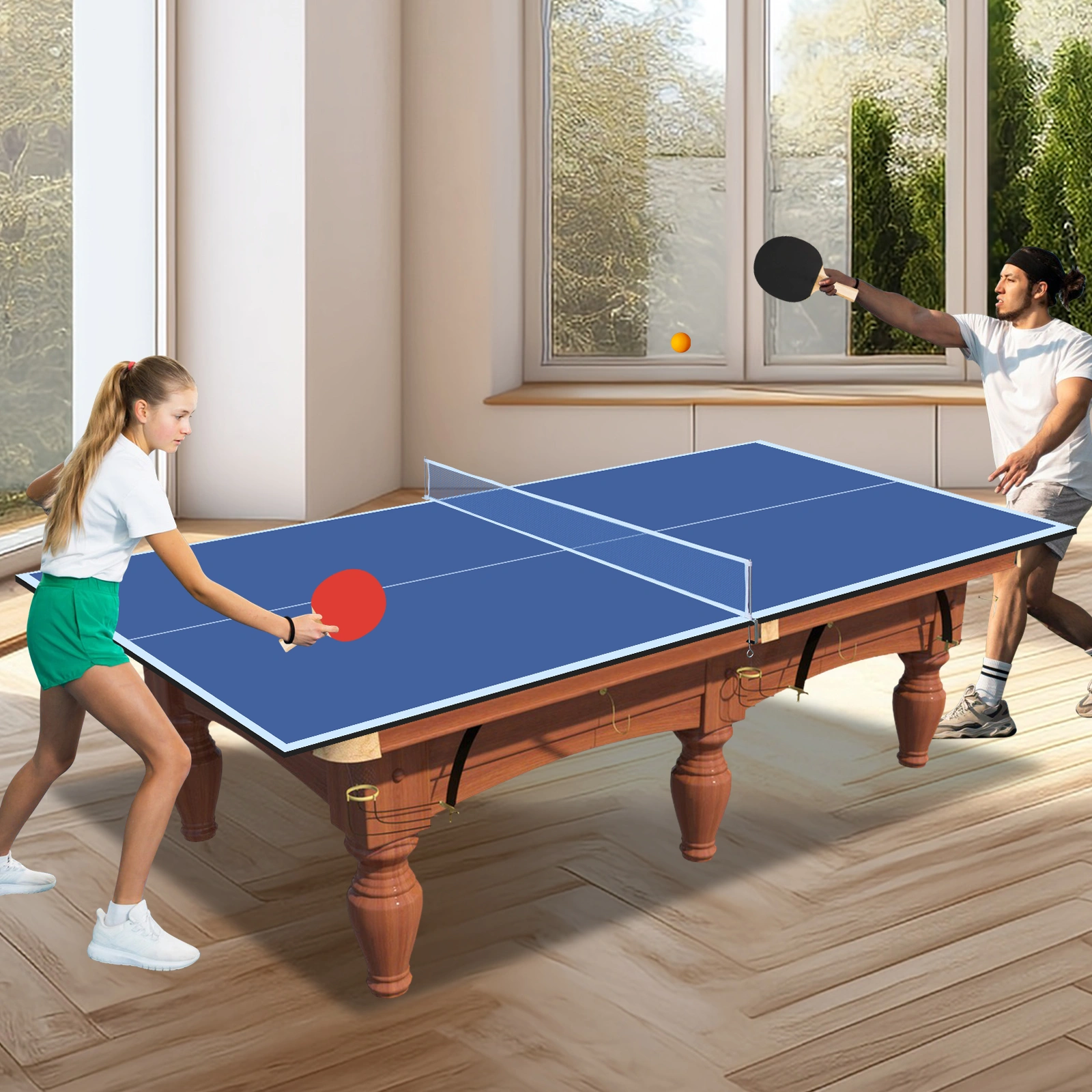 8ft Blue Ping Pong Table Top, Foldable & Portable Table Tennis Conversion Top for Indoor Games view 8